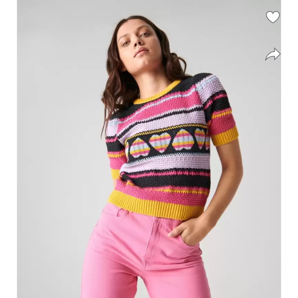 Sinsay Vintage Short Sleeve Knit Sweater colorful retro print size XS


40
